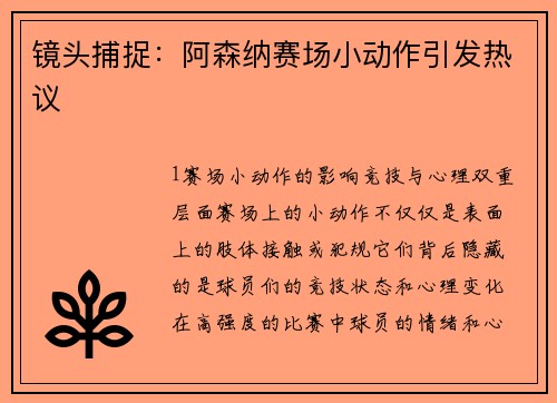 镜头捕捉：阿森纳赛场小动作引发热议