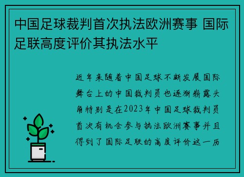 中国足球裁判首次执法欧洲赛事 国际足联高度评价其执法水平